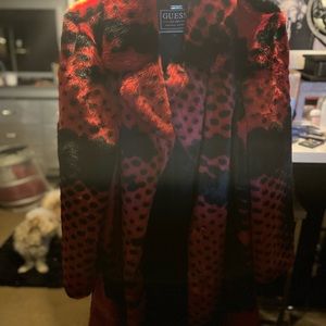 Red and black guess coat
